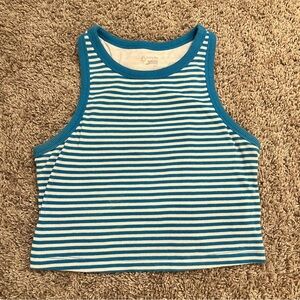 {aerie} blue and white striped cropped tank top with built in bra